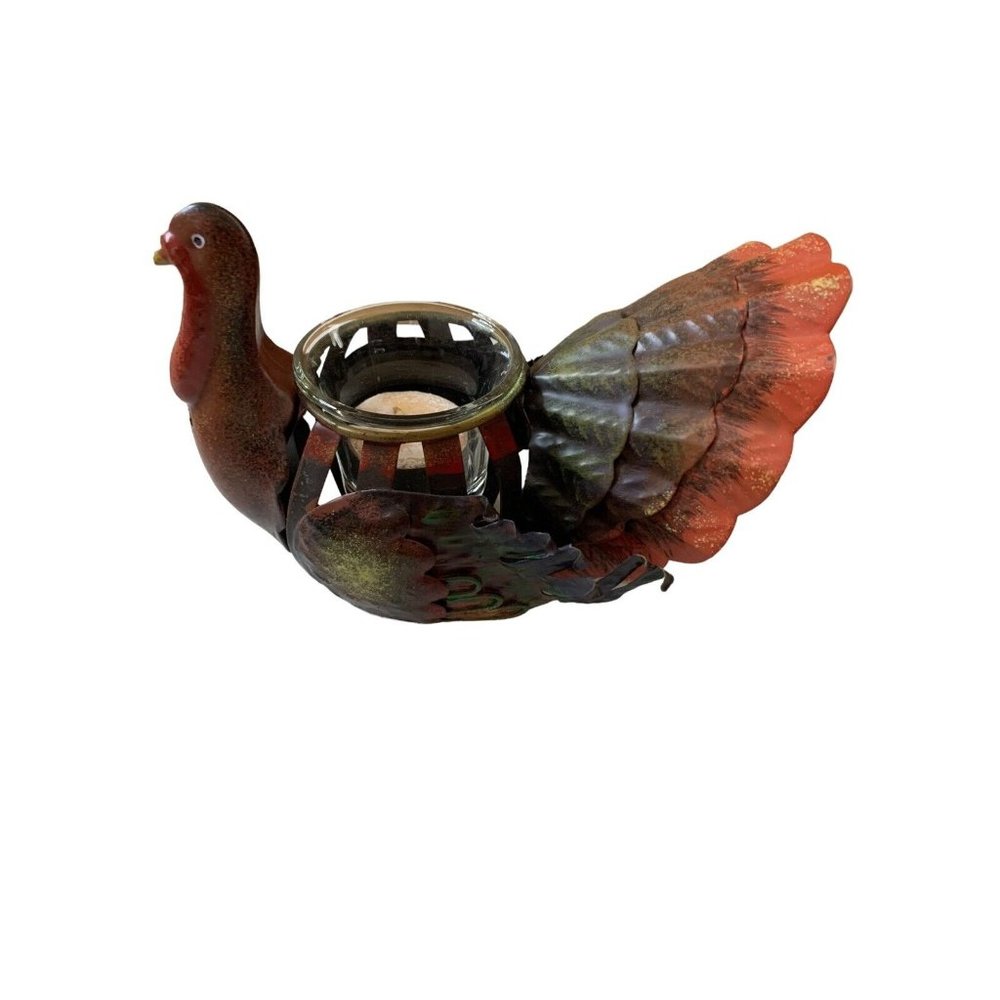 Colorful Turkey Metal Votive Holder Figurine 9” X 8.5”